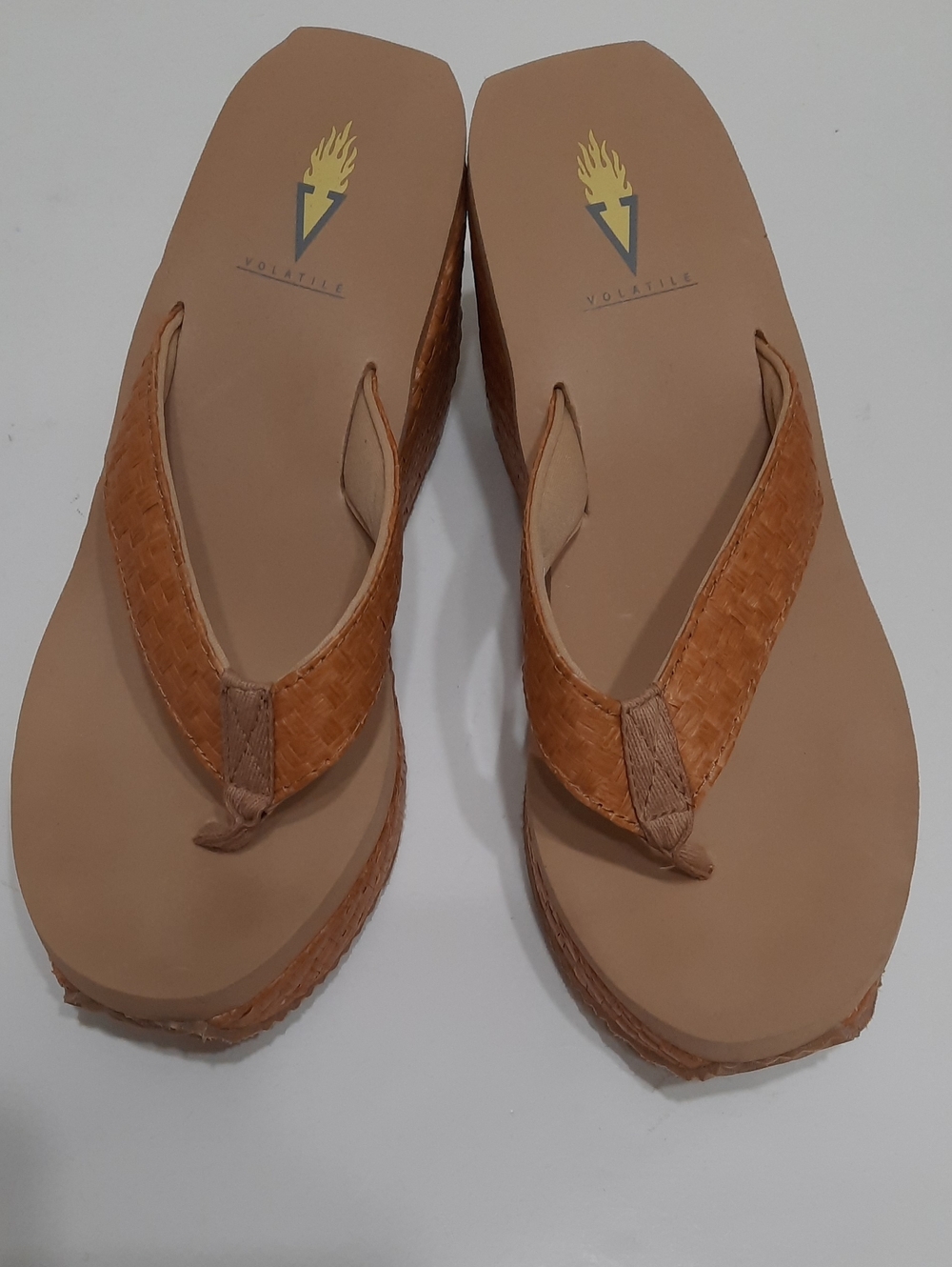 Volatile Women's Brown Woven Platform Thong Sandals